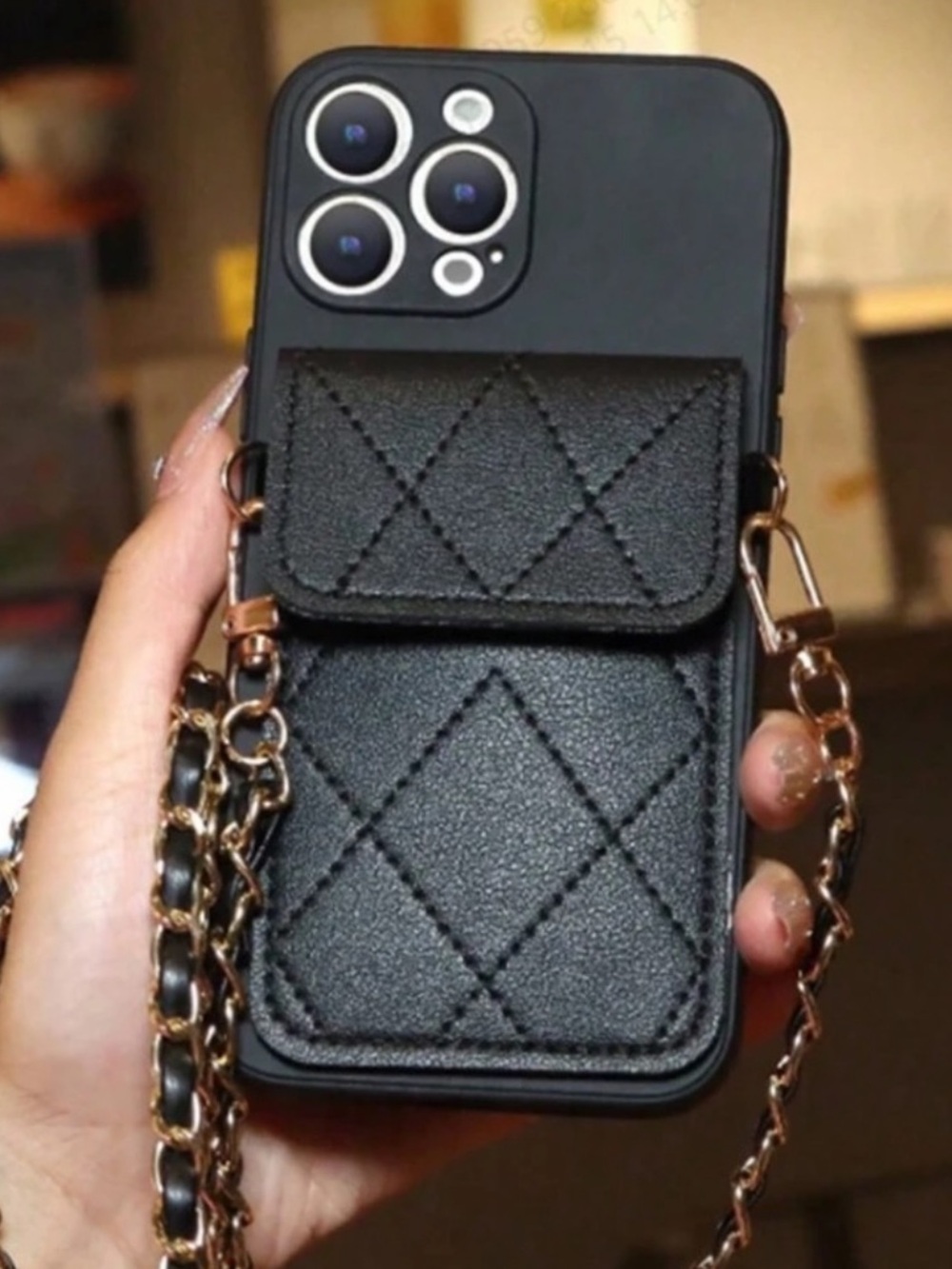 Zara Black Quilted Leather Phone Wallet Case iPhone 17 pro max